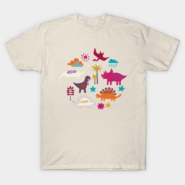 Dinosaur Land - Sunshine Brights - cute Dino design by Cecca Designs T-Shirt by Cecca